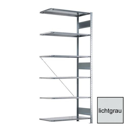 META CLIP Anbauregal 2500 x 1000 x 300 mm, 6 Böden, lichtgrau